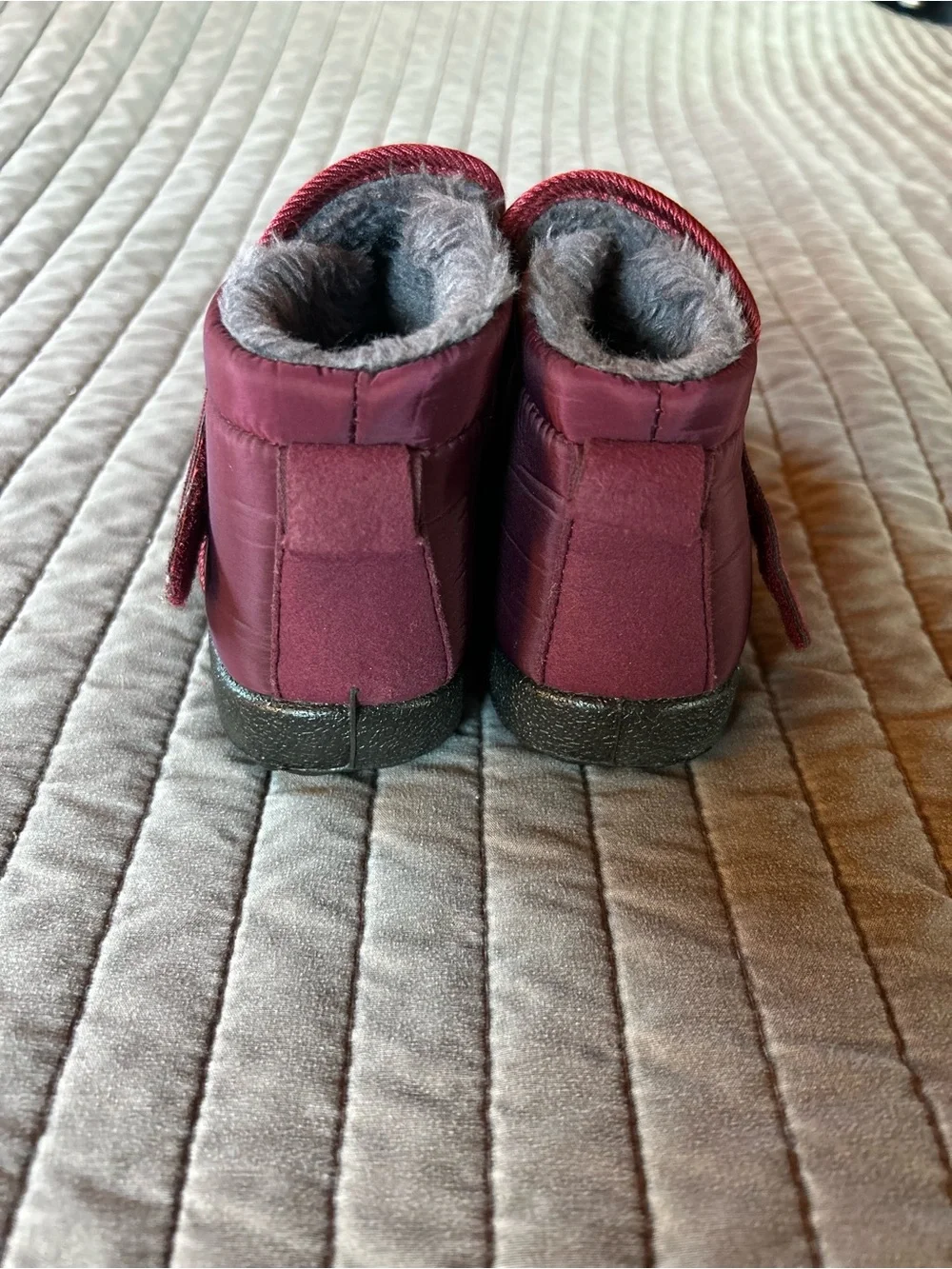 Kids Burgundy Winter Booties - Cozy Lined Slip-On